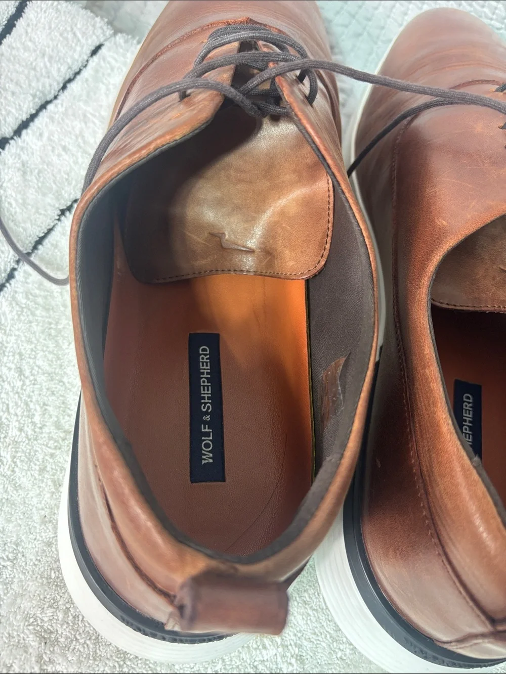 Men's Brown Leather Derby Oxfords with White Sole